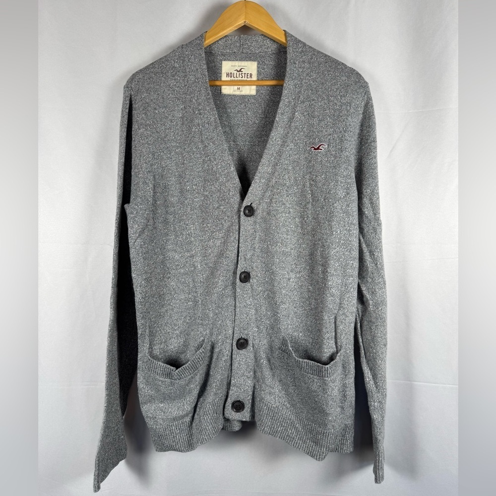 Hollister Men's Gray Button-Up Cardigan Preppy Academia Collegiate Grandpa M